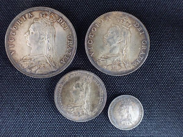 VICTORIA 1887 HALF CROWN, FLORIN, SHILLING, AND THREEPENCE