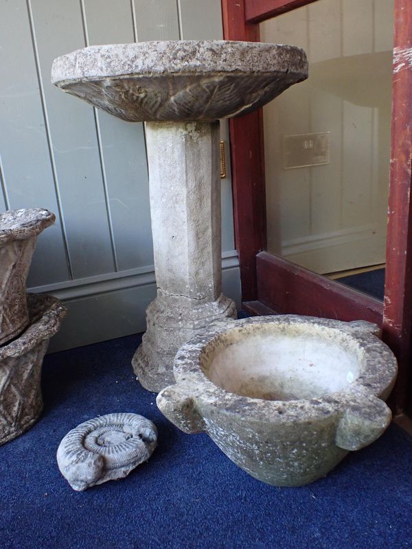 A RECONSTITUTED STONE BIRDBATH