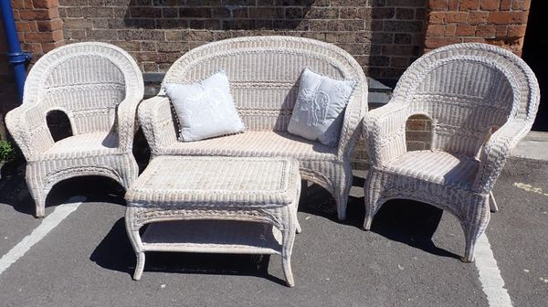 A COLONIAL STYLE RATTAN CONSERVATORY SUITE