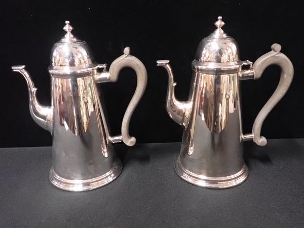 A PAIR OF SILVER-PLATED COFFEE POTS