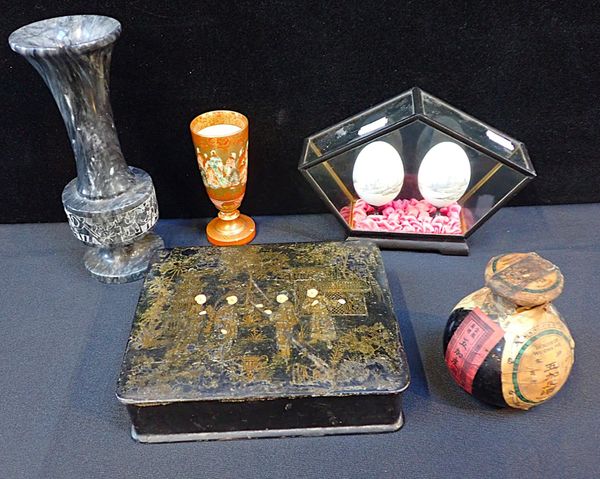 A JAPANNED PAPIER MACHE BOX