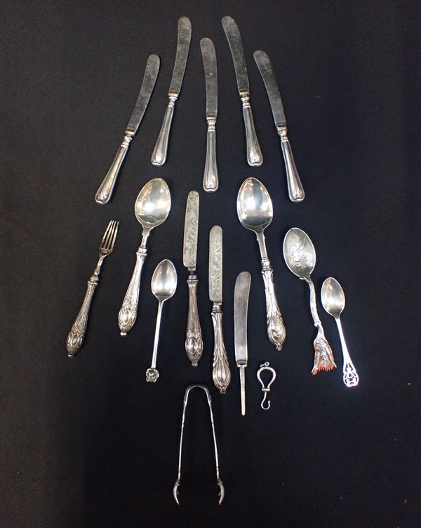 A SILVER CHRISTENING KNIFE AND SPOON BY GEORGE UNITE