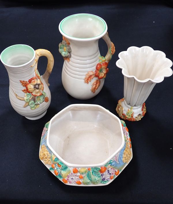CLARICE CLIFF; FOUR PIECES FROM THE 'MY GARDEN' RANGE