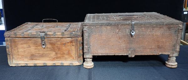 TWO OLD INDIAN WOODEN CASKETS