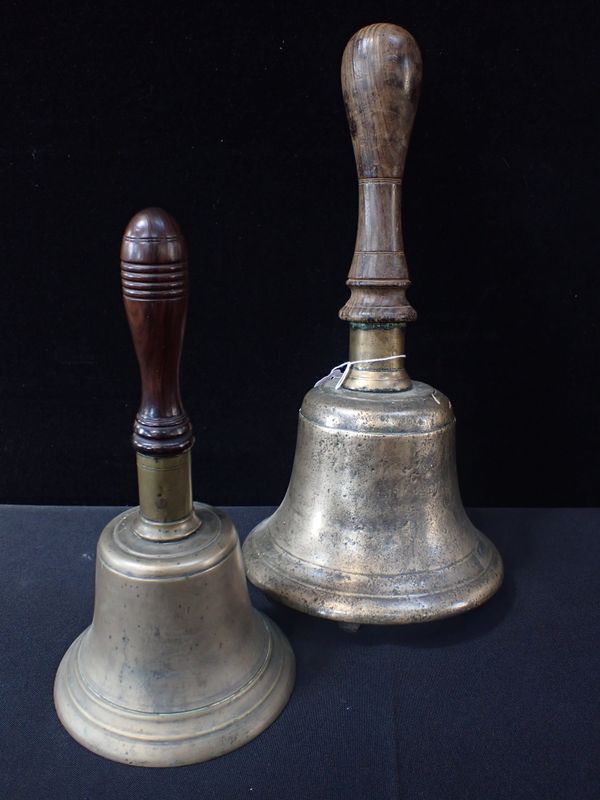 A LARGE VICTORIAN BRONZE HANDBELL