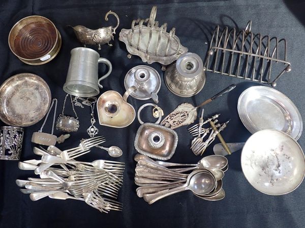 A SILVER-PLATED WINE COASTER AND OTHER PLATED WARE