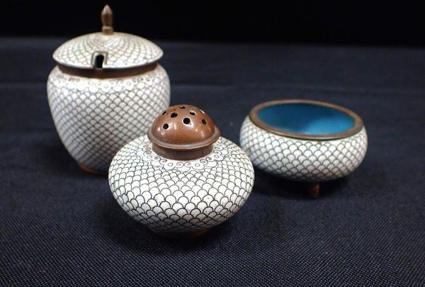 A CLOISONNE CRUET SET