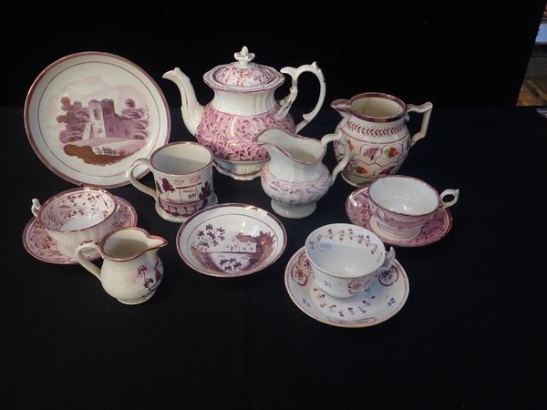 A COLLECTION OF EARLY VICTORIAN LUSTRE DECORATED TEAWARES