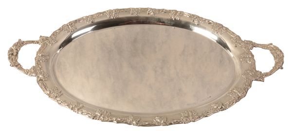 A GEORGE V SILVER OVAL TWO HANDLED TRAY