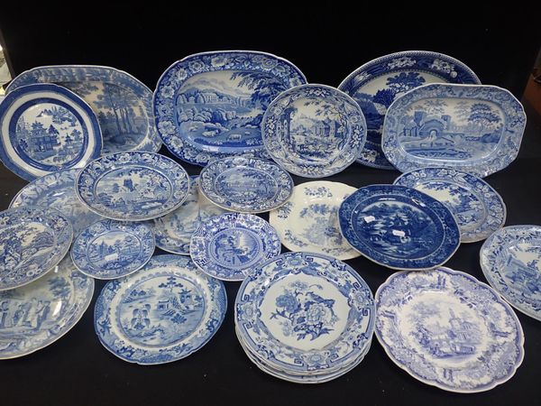 A COLLECTION OF 19th CENTURY BLUE AND WHITE PLATES