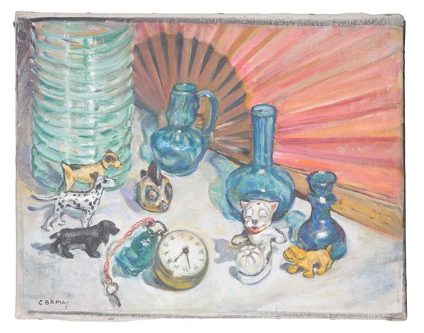 CHRISTIANE BRIX KLITGAARD-MAY (1876-1954) Still life with bottles, toy animals and pocket watch