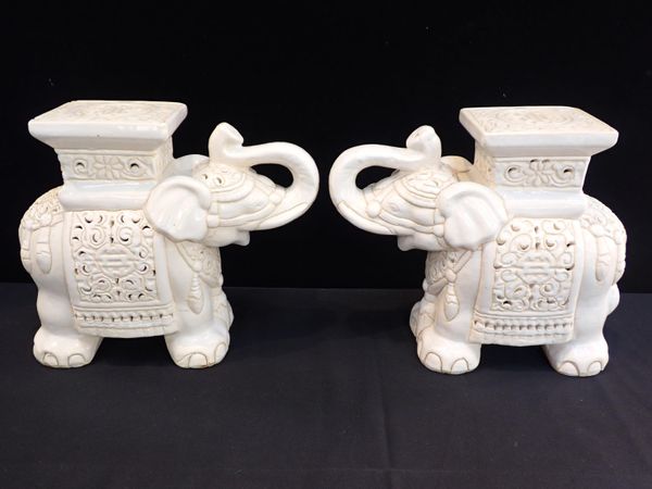A PAIR OF CHINESE CERAMIC ELEPHANT SEATS