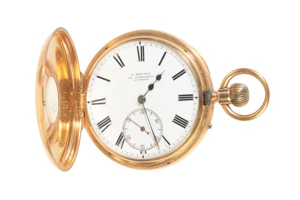 J. SEWILL, LONDON: AN 18CT GOLD HALF HUNTER POCKET WATCH