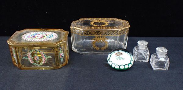 A PAINTED AND GILT GLASS BOX