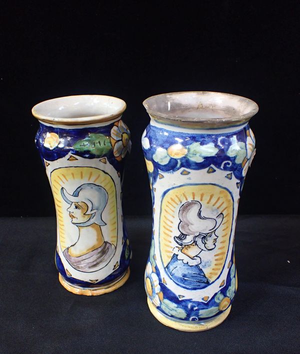 TWO SIMILAR FAIENCE ALBARALLO JARS