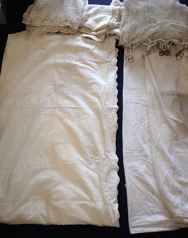 A LARGE OLD MACHINE LACE BED COVER