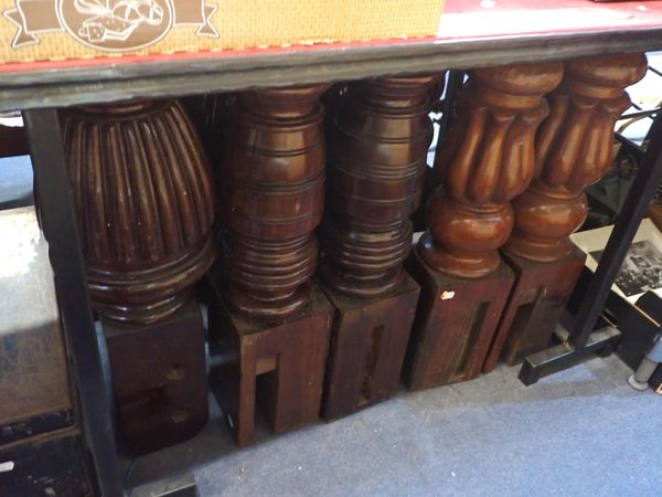 TWELVE MAHOGANY BILLIARD TABLE LEGS