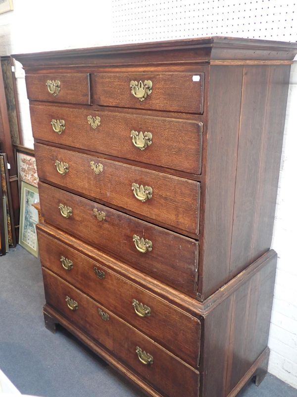 A GEORGE III OAK CHEST ON CHEST