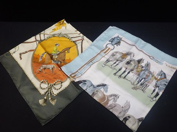 HERMES: TWO EQUESTRIAN SUBJECT SCARVES, 'AMAZONES' BY FACONNET