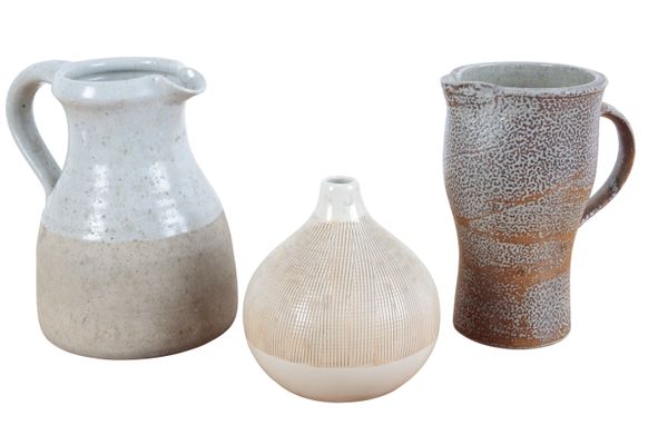A STUDIO POTTERY SALT GLAZED JUG