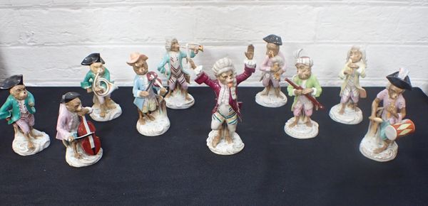 TEN DRESDEN PORCELAIN MONKEY BAND FIGURES