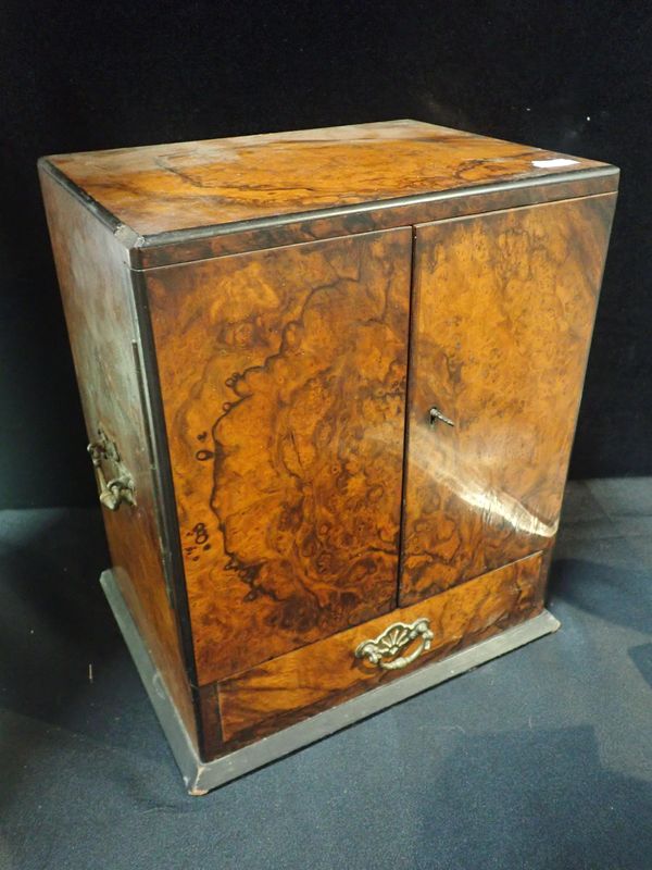 A VICTORIAN FIGURED WALNUT SMOKER'S CABINET