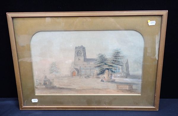 J. BARBER, ENGLISH NAIVE SCHOOL: CHURCH, WITH YEW TREE