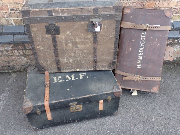 A 19th CENTURY DOME-TOPPED TRAVELLING TRUNK