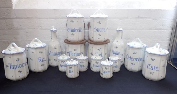 A SET OF FRENCH KITCHEN STORAGE, JARS, SPICE JARS