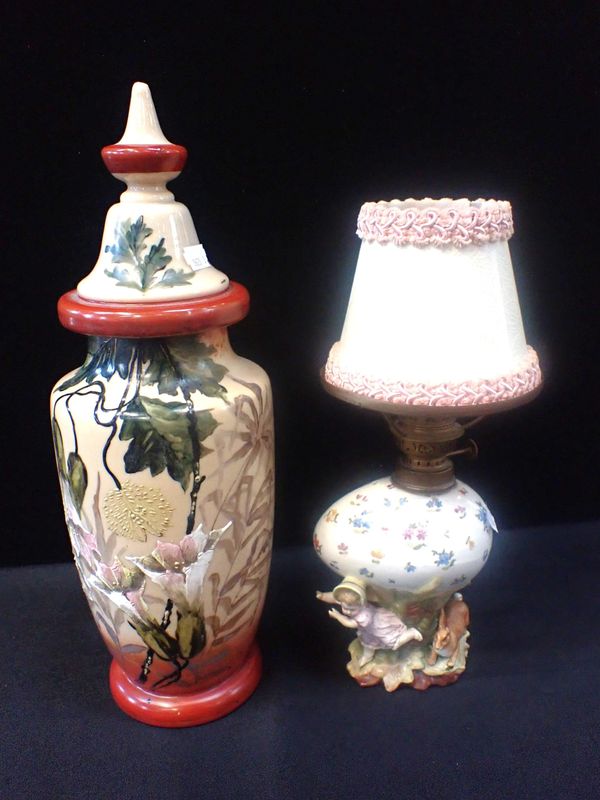 A 19TH CENTURY KPM PORCELAIN ‘EGG’ TABLE OIL LAMP