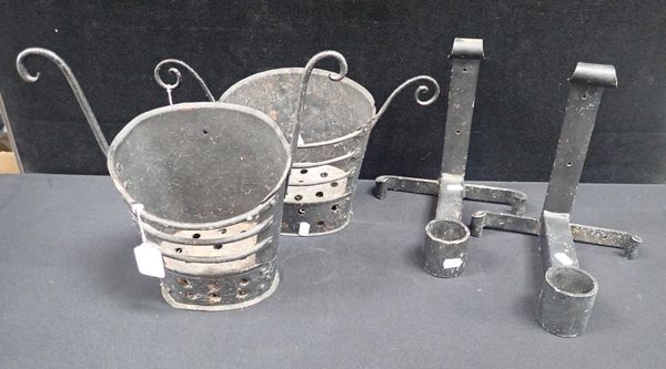 PAIR OF IRON WALL BRAZIERS