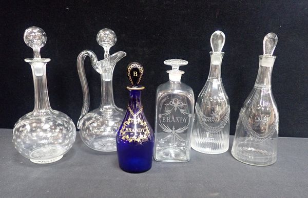 A  19th CENTURY 'BRISTOL BLUE' BRANDY DECANTER