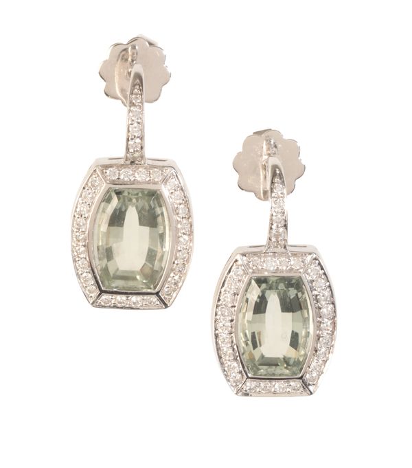 BOODLES: A PAIR OF AQUAMARINE AND DIAMOND DROP EARRINGS
