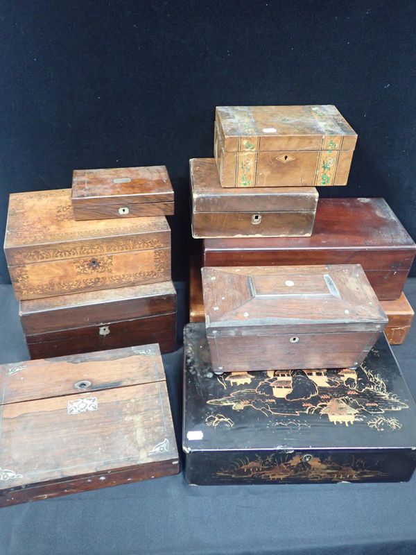 A 19th CENTURY LACQUERED WORKBOX