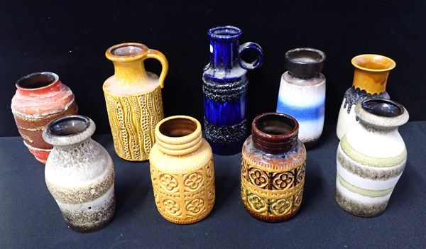 NINE  1960s WEST GERMAN POTTERY VASES