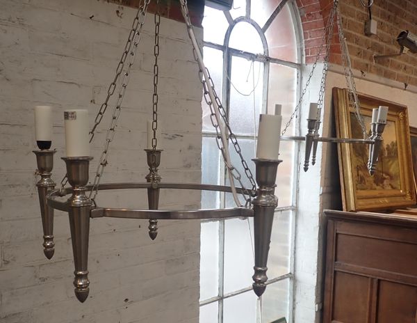 PAIR OF MODERN METAL CHANDELIERS