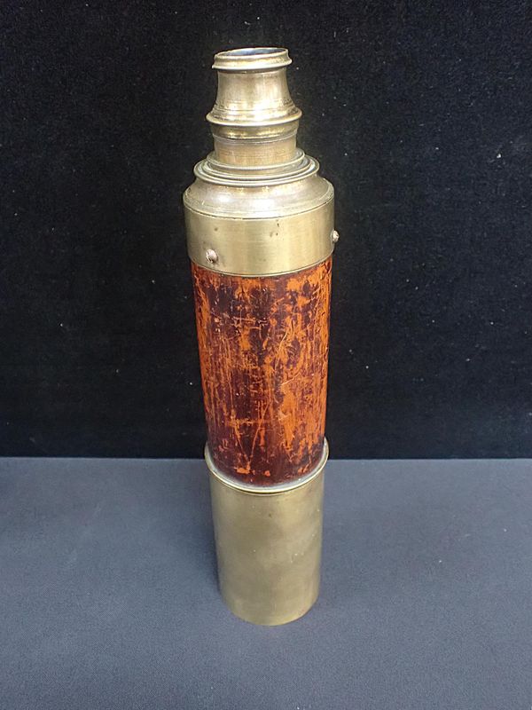 A VICTORIAN THREE-DRAW TELESCOPE BY BROWN, LONDON