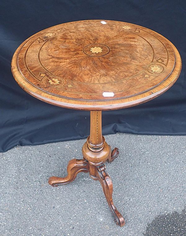 A VICTORIAN INLAID WALNUT TRIPOD TABLE
