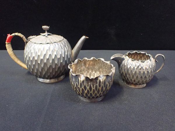 THREE PIECE SILVER-PLATED TEA SET