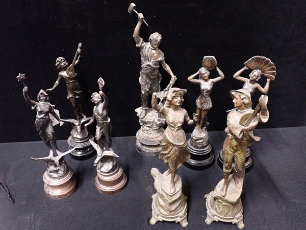 EIGHT FRENCH SPELTER CLASSICAL FIGURES