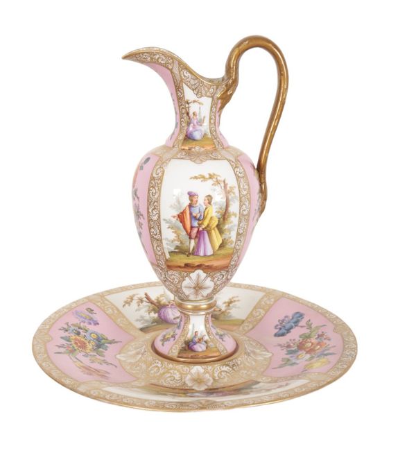 A VIENNA PORCELAIN EWER AND STAND