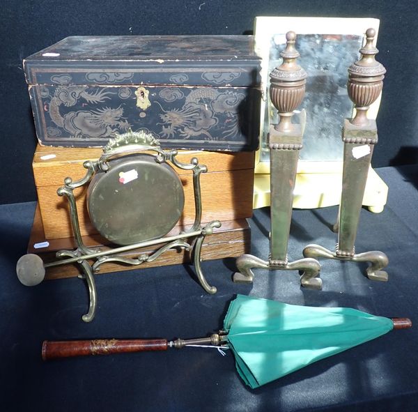 A BRASS TABLE GONG WITH BEATER