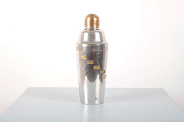 AN ART DECO NICKEL SILVER PLATED 'DIAL-A-RECIPE' COCKTAIL SHAKER