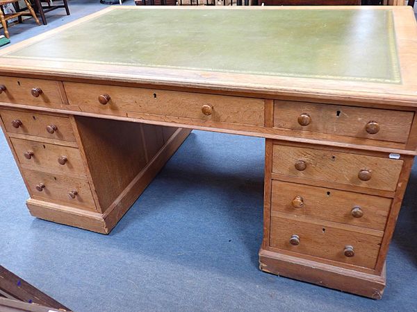 A VICTORIAN LIGHT OAK PARTNER'S DESK