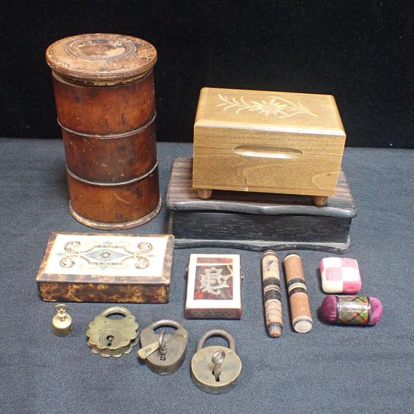 A 19th CENTURY THREE-SECTION WOODEN SPICE BOX