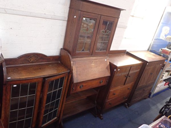 A 1920s OAK BUREAU BOOKCASE