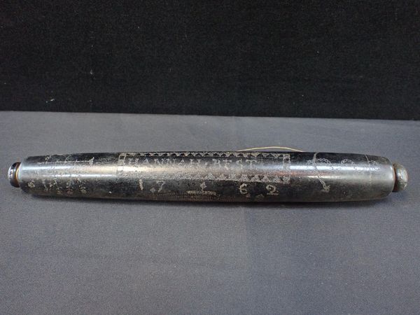 A SUNDERLAND GLASS CHIP-ENGRAVED SAILOR'S VALENTINE ROLLING PIN