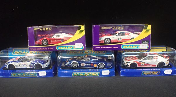 FIVE BOXED SCALEXTRIC 'MASERATI' RACE CARS