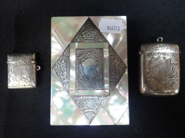 A MOTHER OF PEARL AND SILVER MOUNTED CARD CASE