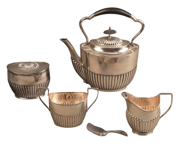 AN EDWARD VII SILVER THREE PIECE HARLEQUIN 'TEA SERVICE'